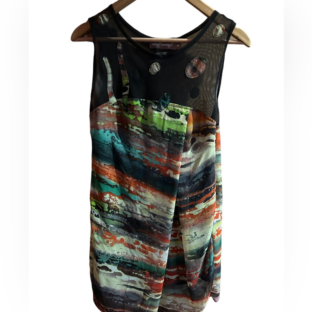 Urban mango sleeveless sheer top dress Size Medium, Earth tones silky dress